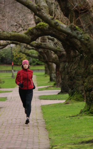 Woman jogging outdoors.