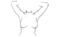 Click Image to Enlarge Illustration of breast self-examination, step 2, arms raised